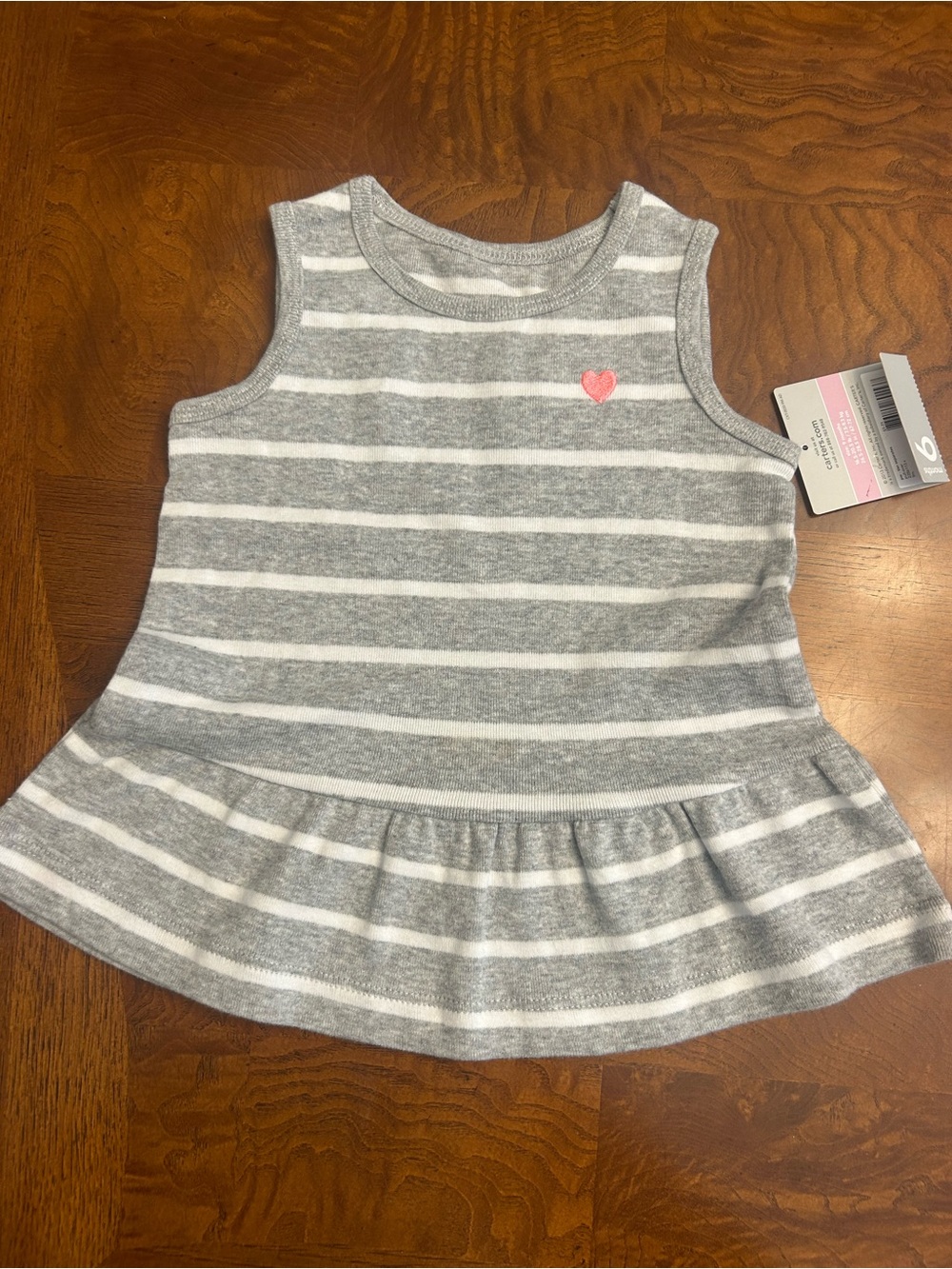 NWT-Infant Girls Carter's Gray & White Striped Tank Top with Pink Heart